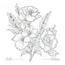 Birth Flower Bouquet July August February March October tattoo design idea