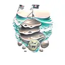 sea boulder in the harsh sea tattoo design idea