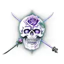 Purple Skeletor with roses and a sword behind tattoo design idea