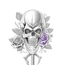 Purple Skeletor with roses and a sword behind tattoo design idea