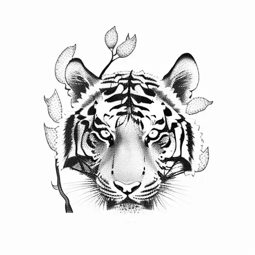 tiger with cherry blossom tree tattoo design idea