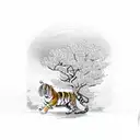tiger climbing cherry blossom tree tattoo design idea