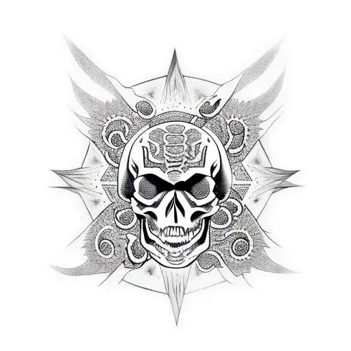 Skull Dragon Demon star  tattoo design idea