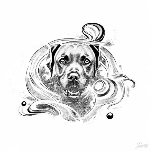 A black Labrador surrounded by swirling waves, symbolizing the sea tattoo design idea