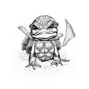 The Ninja Turtle Michealangilo holding a tiny frog tattoo design idea