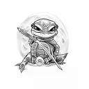 The Ninja Turtle Michealangilo holding a tiny frog tattoo design idea