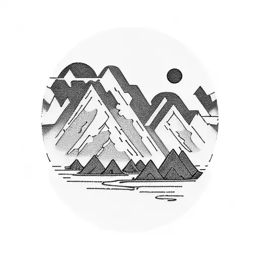 Mountain landscape with a camera silhouette in the foreground tattoo design idea