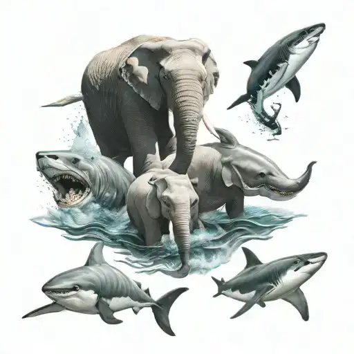 Elephant, White Shark, Seal, Next to each other, one from all of them, tattoo design tattoo design idea