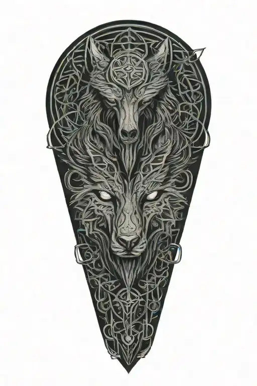 A Celtic wolf and Celtic dara knot Grim Reaper Sacred Heart tattoo design idea