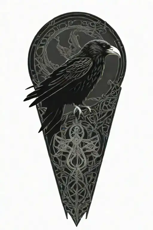 old Celtic dara knot with a raven intertwined with celtic patterns and the raven screeching tattoo design idea