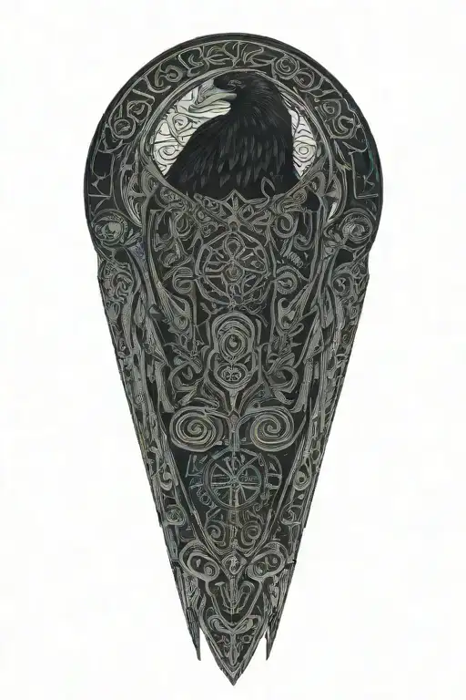 Celtic raven intertwined with celtic patterns and warrior worned raven tattoo design idea