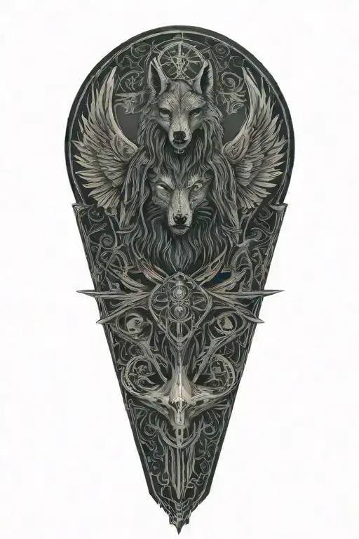 A Celtic wolf and Celtic Raven Grim Reaper Sacred Heart tattoo design idea