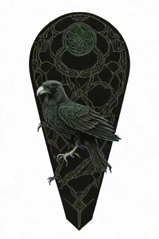 Celtic raven intertwined with celtic patterns and a warrior fighter style tattoo design idea