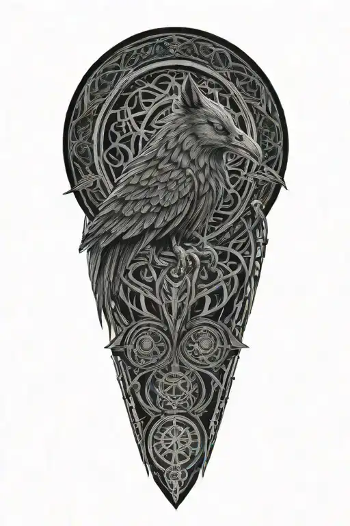 Celtic raven and wolf paired together with celtic patterns rage tattoo design idea