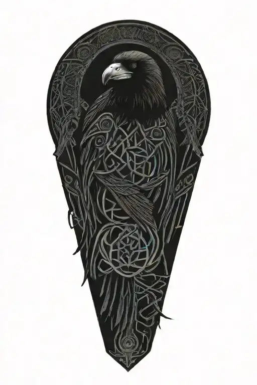 Celtic dara knot with a injured  raven intertwined with celtic patterns with the raven  tattoo design idea