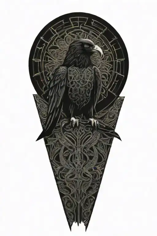 Celtic raven intertwined with celtic patterns and a warrior fighter style tattoo design idea