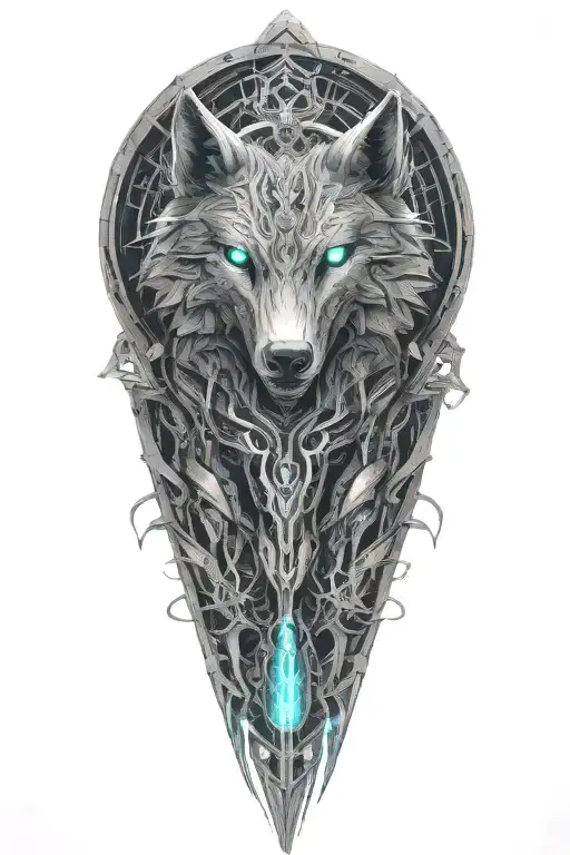 Add a wolf inside the ravens torso with it dying dara knot tattoo design idea
