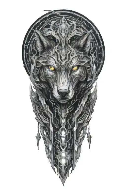 Add a wolf inside the ravens torso with it dying dara knot tattoo design idea