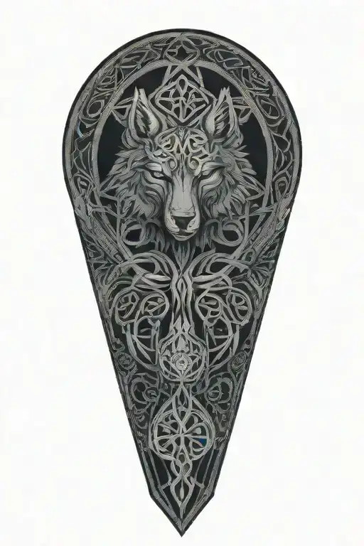 authentic Celtic tree  knot with wolf and celtic patterns tattoo design idea