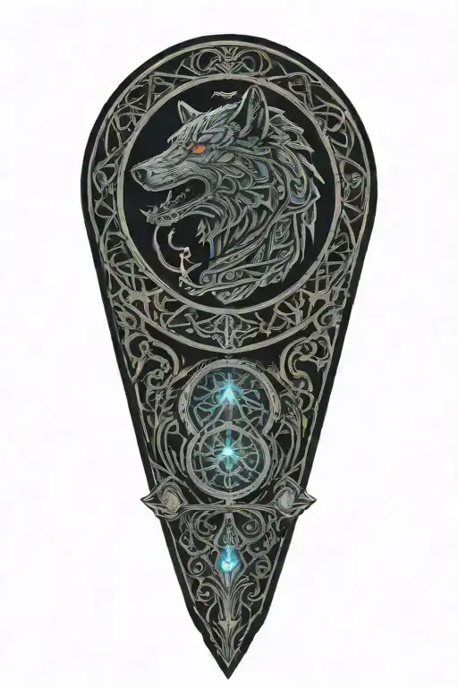 A Celtic wolf and Celtic Raven ontop An hour glass tattoo design idea