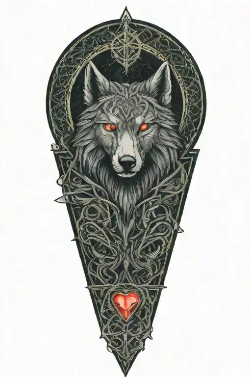 A Celtic wolf and Celtic dara knot Grim Reaper Sacred Heart tattoo design idea