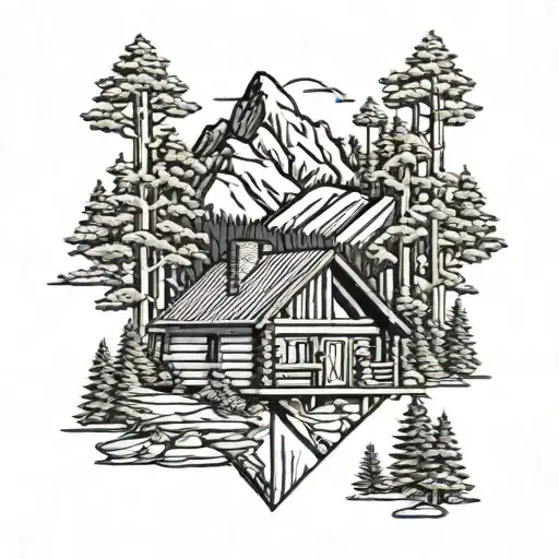 above and beyond mountain rentals with a log cabin and smoky mountains tattoo design idea