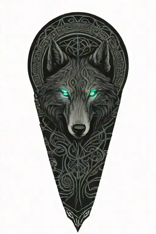 Celtic dara knot with hurt wolf intertwined with celtic patterns and raged with painful eyes and a large dara knot  tattoo design idea