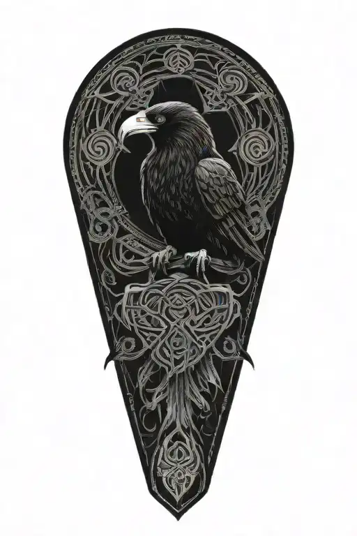 old Celtic dara knot with a raven intertwined with celtic patterns and the raven screeching tattoo design idea