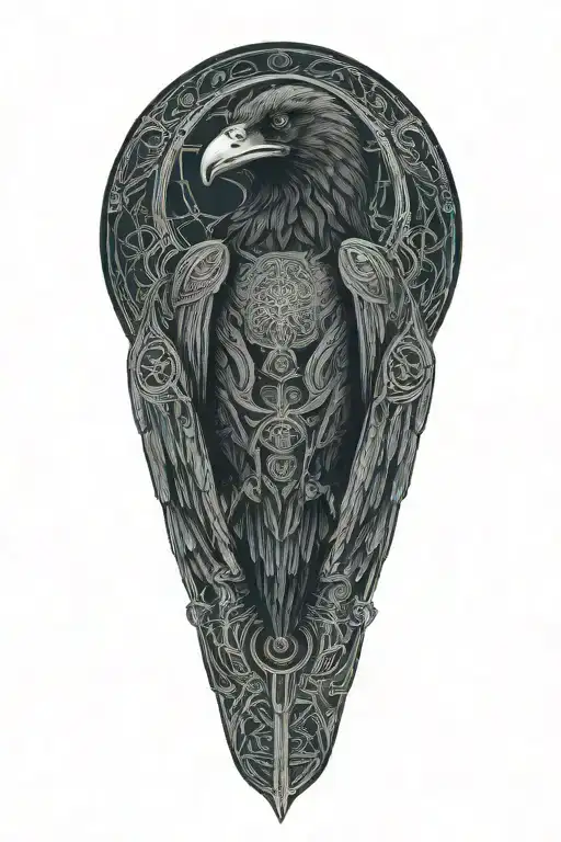 Celtic raven intertwined with celtic patterns and warrior worned raven tattoo design idea