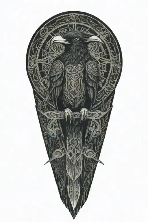 Celtic raven intertwined with celtic patterns and warrior worned raven tattoo design idea