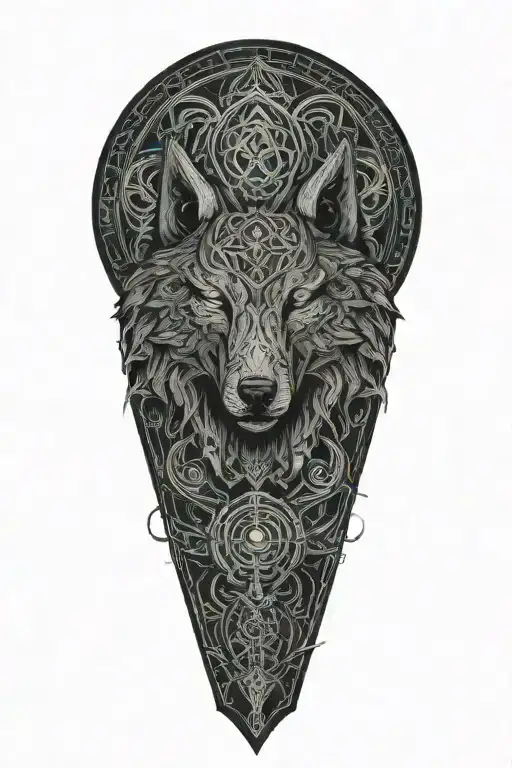 A Celtic wolf and Celtic dara knot sacred heart tattoo design idea