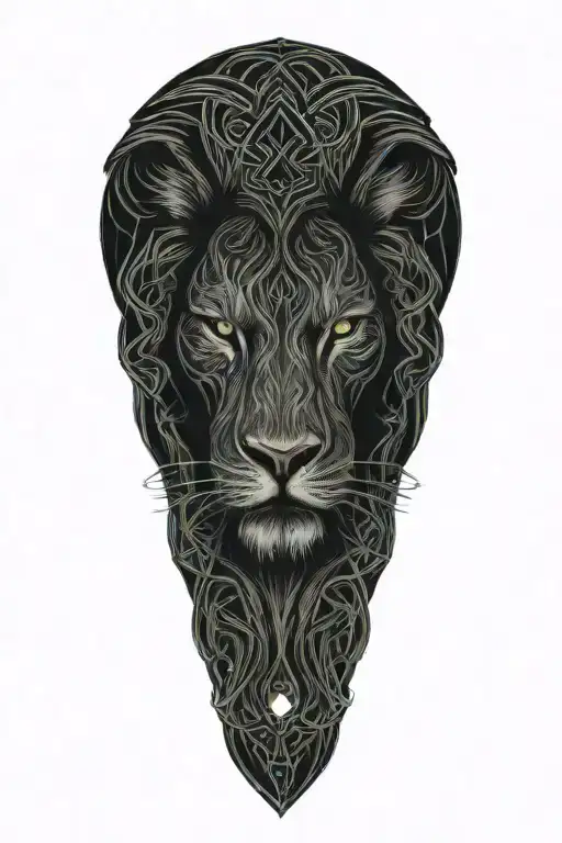Celtic dara knot, injured lion intertwined with celtic patterns  tattoo design idea