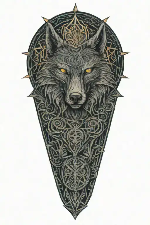 A Celtic wolf and Celtic dara knot sacred heart tattoo design idea