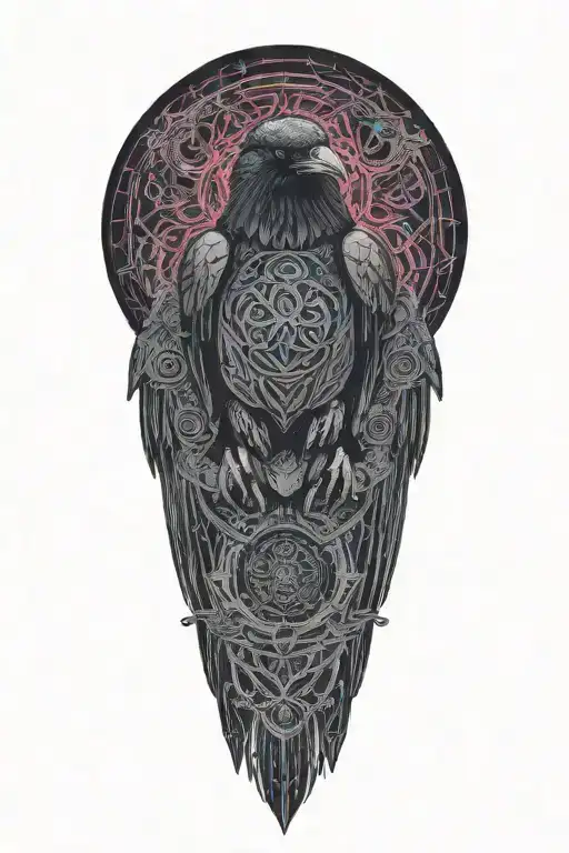Celtic raven intertwined with celtic patterns and a warrior fighter style tattoo design idea