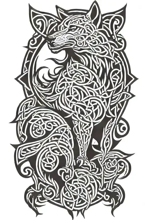 celtic, knot, wolf, warrior standing tattoo design idea