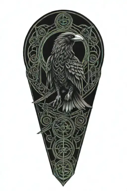 Celtic dara knot with a raven intertwined with celtic patterns and a warrior aesthetic tattoo design idea