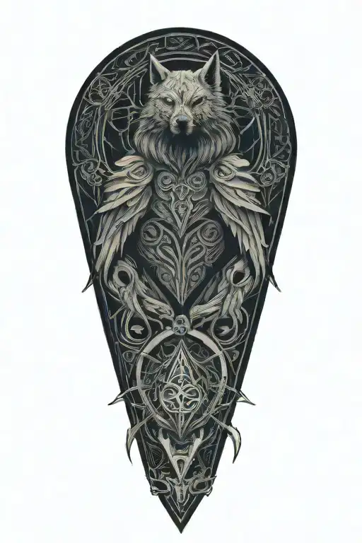 A Celtic wolf and Celtic Raven Grim Reaper Sacred Heart tattoo design idea