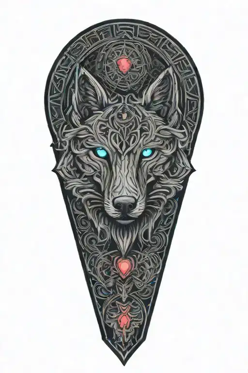 A Celtic wolf and Celtic dara knot sacred heart tattoo design idea
