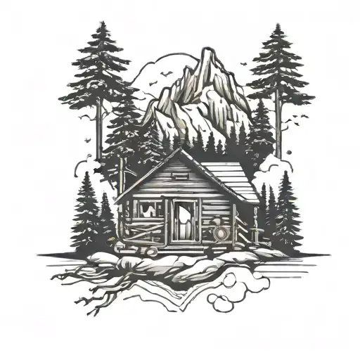 above and beyond mountain rentals with a log cabin and smoky mountains tattoo design idea