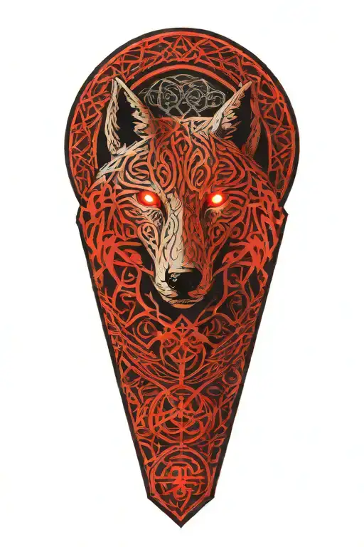 Celtic dara knot with hurt wolf intertwined with celtic patterns and raged with small red accents  tattoo design idea