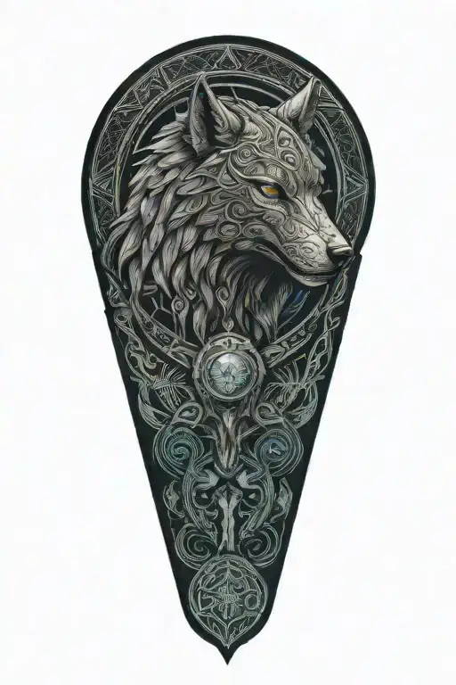 Celtic Warrior with Wolf and Raven tattoo design idea