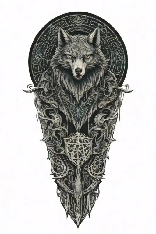A Celtic wolf and Celtic dara knot Grim Reaper Sacred Heart tattoo design idea
