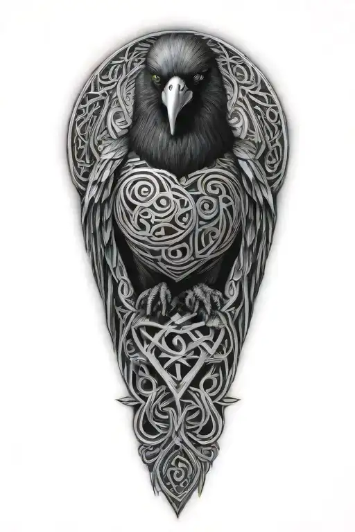 Celtic dara knot with a injured  raven intertwined with celtic patterns with the raven  tattoo design idea