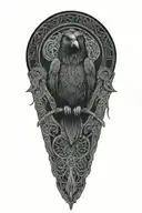 Celtic raven intertwined with celtic patterns and warrior worned raven tattoo design idea