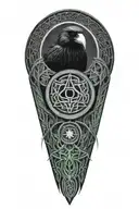 Celtic dara knot with a injured  raven intertwined with celtic patterns with the raven  tattoo design idea