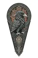Celtic raven and wolf intertwined with celtic patterns and warrior worned raven tattoo design idea