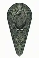 Celtic raven and wolf intertwined with celtic patterns and warrior worned raven tattoo design idea