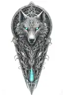 Add a wolf inside the ravens torso with it dying dara knot tattoo design idea
