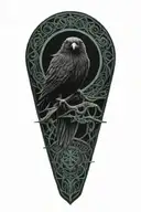 old warrior Celtic dara knot with a raven intertwined with celtic patterns and the raven screeching tattoo design idea