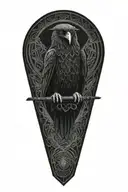 old warrior Celtic dara knot with a raven intertwined with celtic patterns and the raven screeching tattoo design idea
